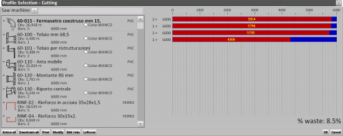 Opera Job ManagementProfile selection - cutting